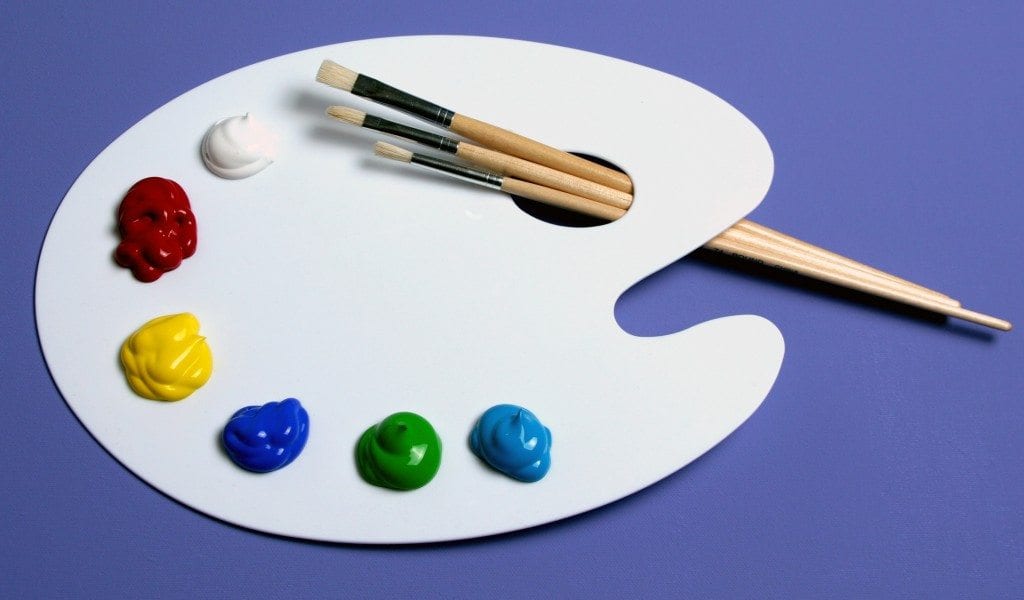 Artist Paint Palette with Paints and Brushes, Symbolic of Art