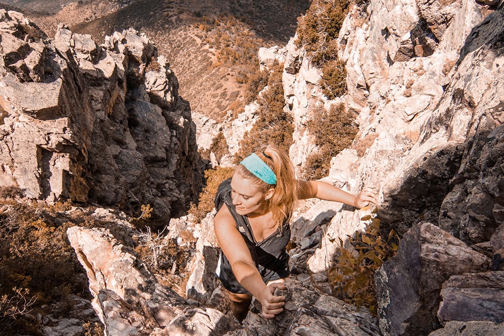 Woman rock climbing