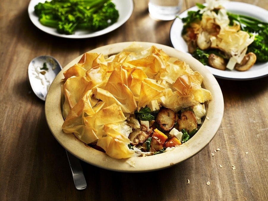 Mushroom, sweet potato and kale pie