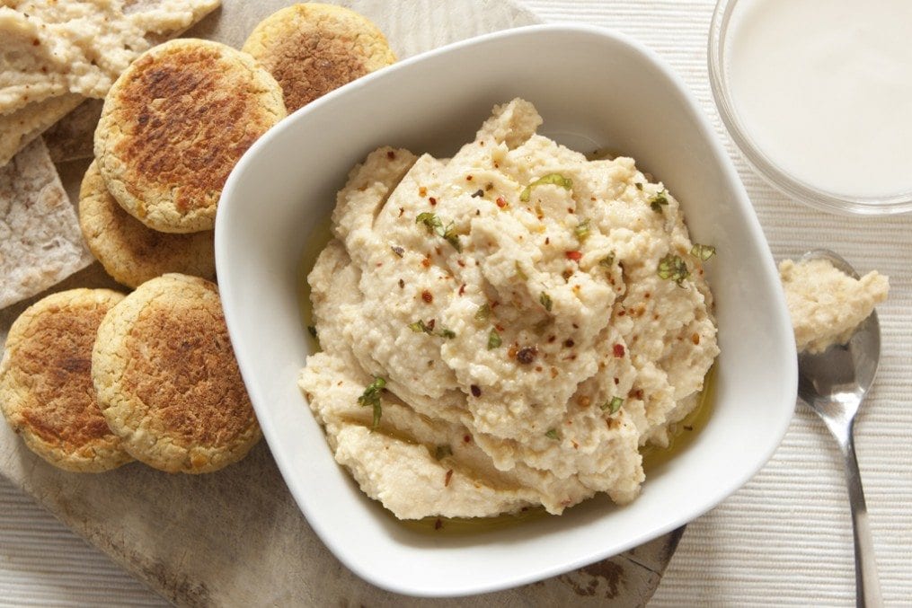 Homemade Hummus and Falafel with Yogurt Sauce and Bread